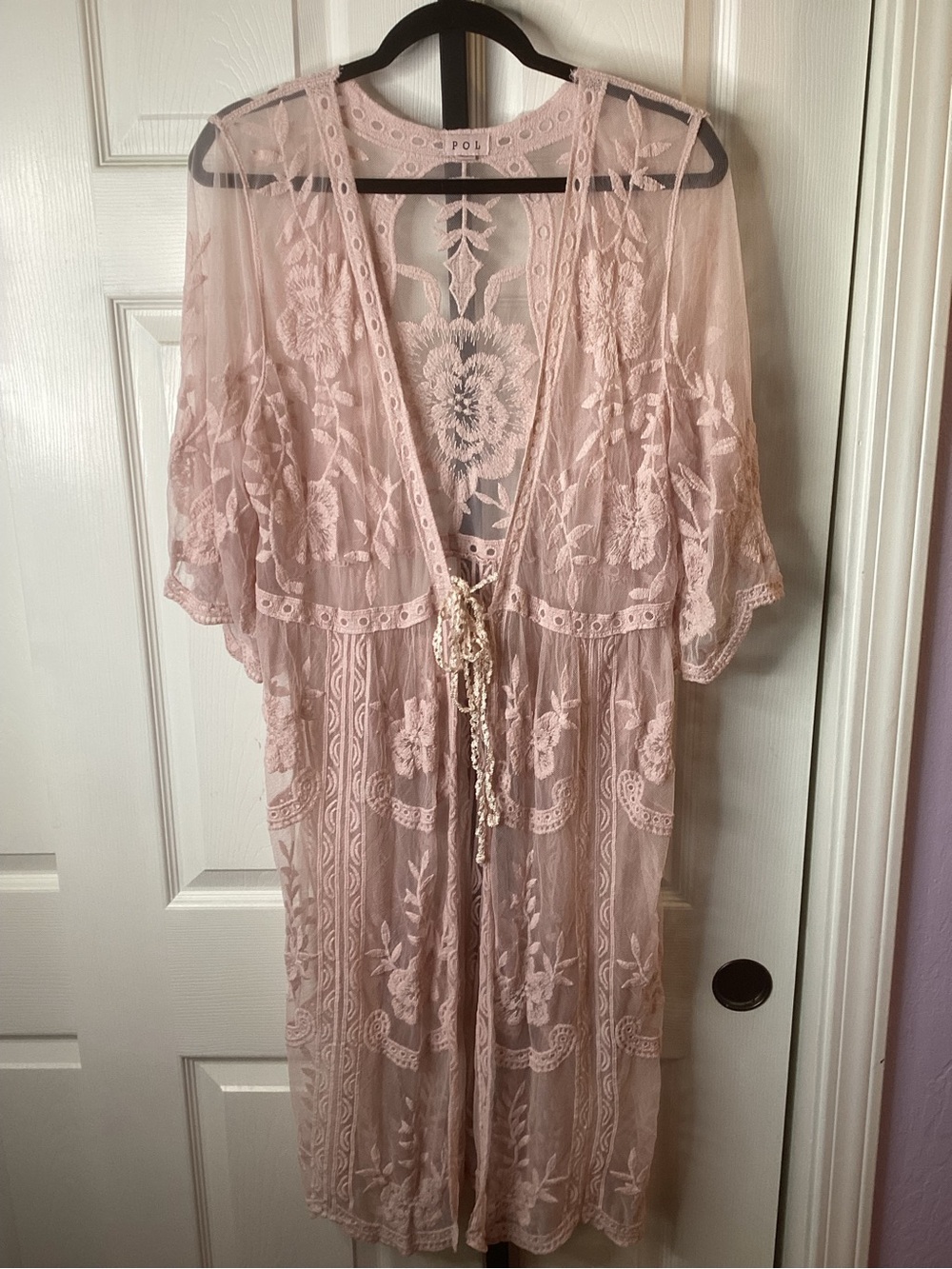 POL Embroidered Sheer Lace Cover-Up in Blush Pink, size Small/Medium